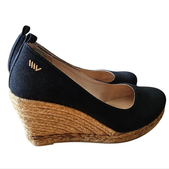 Viscata Barcelona Handmade Roses Espadrille Canvas Jute Wedges Black Size EU 40. - Picture 10 of 16